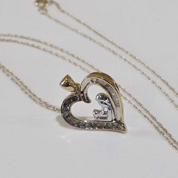 10k Mother and Child White and Yellow Gold Diamond Pendant on 10k Chain Necklace - Picture 11 of 16